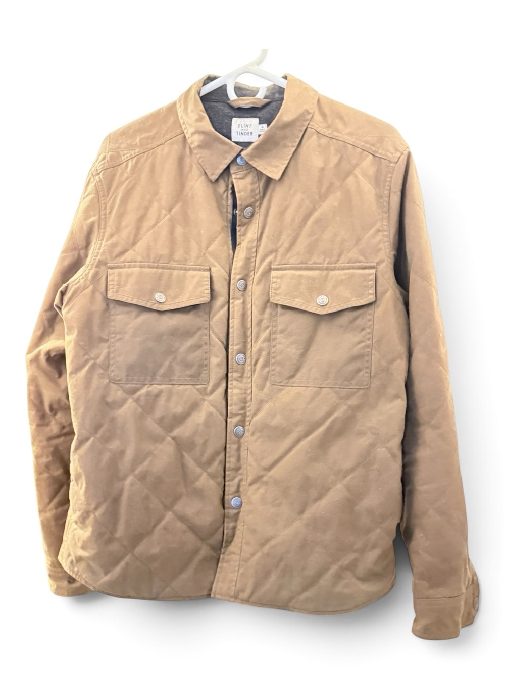 Medium- Flint and Tinder Men's Quilted Waxed Shirt Jacket in Tan